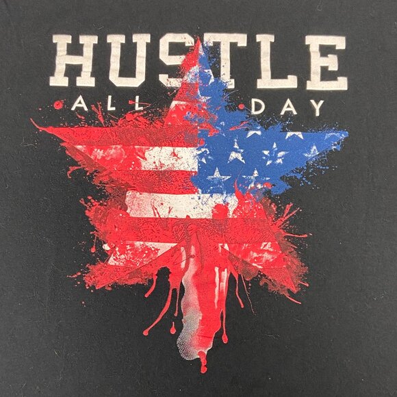 Short Sleeve Patriotic Screen Print USA Star Hustle All Day Crew Neck Tee Shirt - Picture 7 of 9